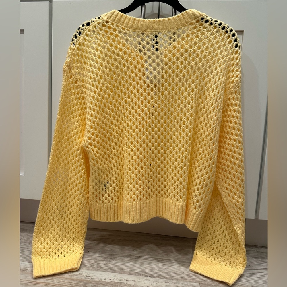 H&M Bright Pastel Yellow Orange Chunky Knit Sweater Cardigan long sleeve - Picture 4 of 11